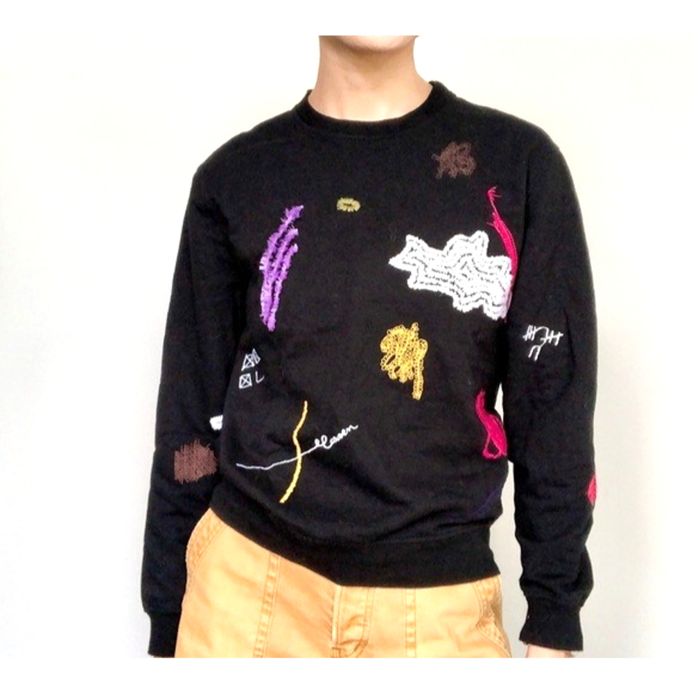Carven Embroidered Scribble Sweatshirt Black Long Sleeve Cotton Crew Neck S